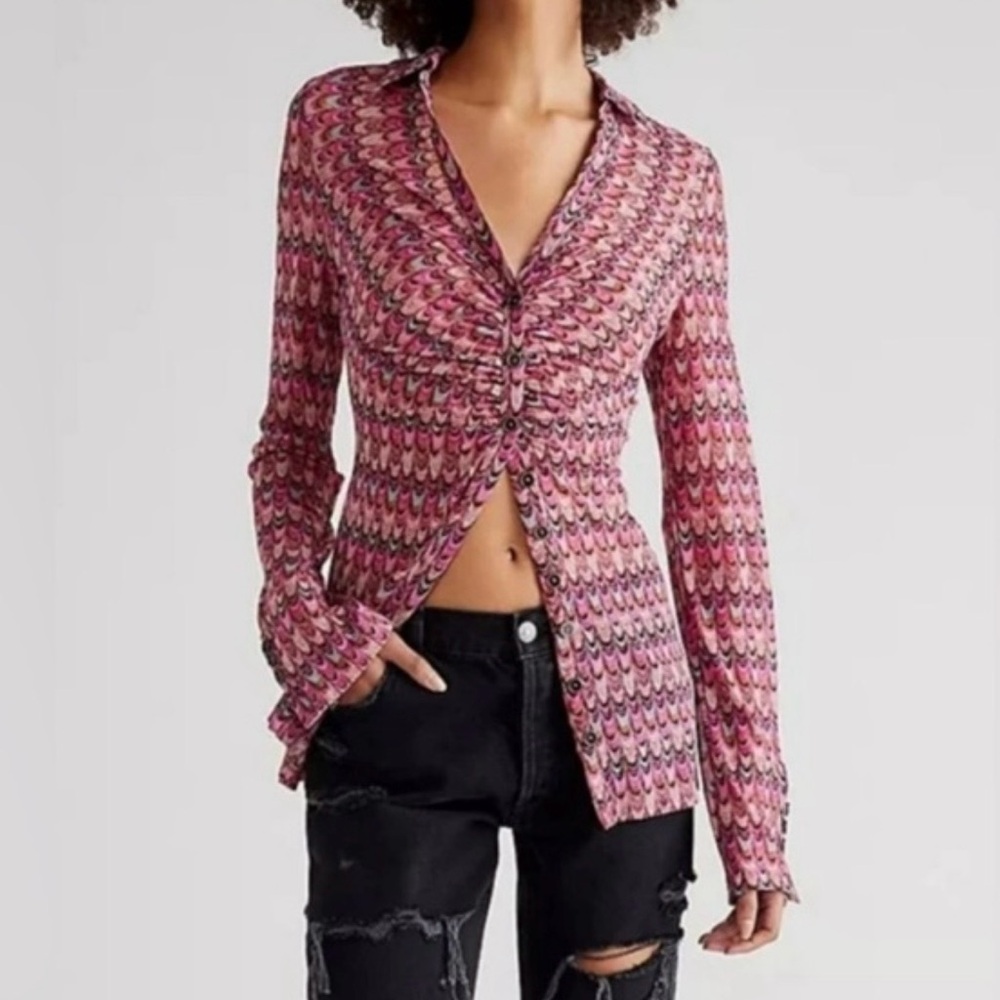 Free People Sheer MeshRetro print NWT Top, Size Small